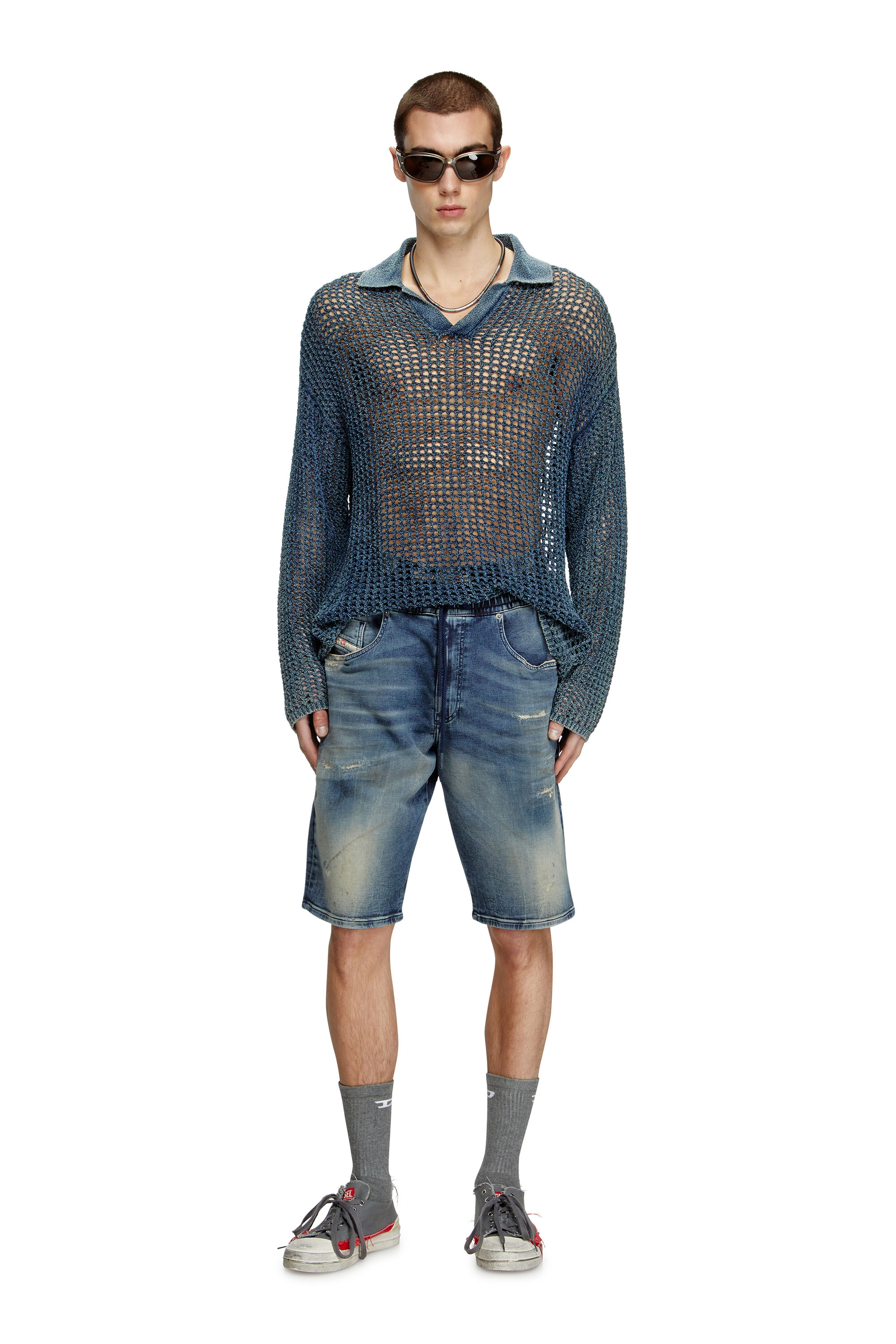 Diesel - 2033 D-KROOLEY-SHORT JOGG, Man's Chino shorts in JoggJeans in Dark Blue - 1